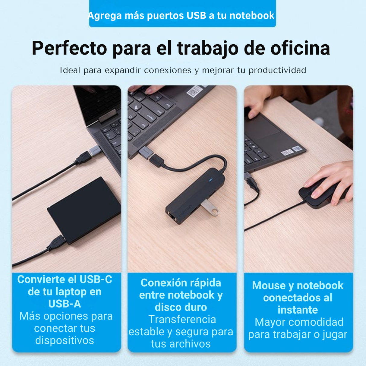 Adaptador Tipo C a USB 3.0 Vention OTG Convertidor Hembra Aluminio