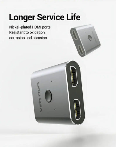 Switch HDMI 2.0 Vention 4K 60Hz Bidireccional 2x1 1x2 Metálico AFUH0
