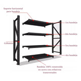 Estante Metálico Laru Racks 200x60x200cm 1200kg Heavy Duty Negro