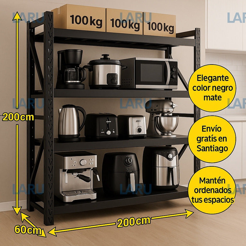 Estante Metálico Laru Racks 200x60x200cm 1200kg Heavy Duty Negro