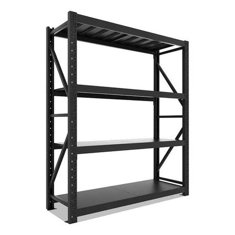 Estante metálico industrial Laru Racks, vista frontal con cuatro niveles 200x60x200 cm