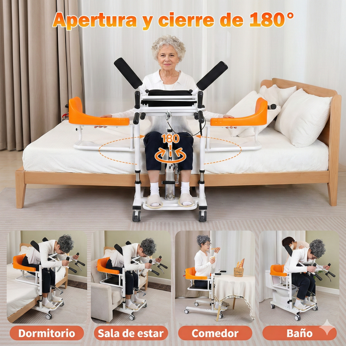 Silla de Transferencia Multifuncional Hidraulica y Elevador de Pacientes Para Cama, Baño y Silla de Ruedas