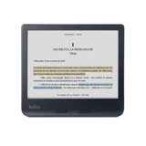 El Kobo Libra Color 32GB Negro, eReader de la marca Kobo con pantalla a color, muestra un libro en español con el capítulo 1 “GAU BELTZA, LA NEGRA NOCHE” y tres líneas resaltadas en amarillo, azul y marrón. Fondo blanco.