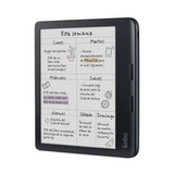 El Kobo Libra Color 32GB Negro, el lector electrónico de Kobo con pantalla a color, muestra un planificador semanal en español con notas manuscritas y garabatos para actividades de lectura, cuidado de plantas y club de libros. Ideal para organizar todo con sus 32 GB.