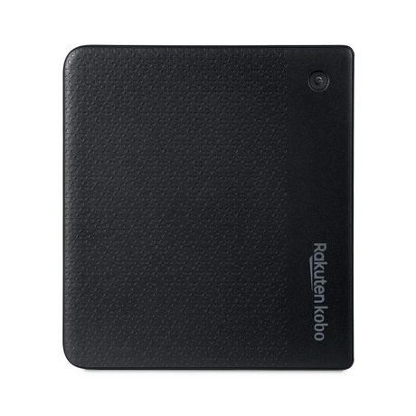 El Kobo Libra Color 32GB Negro – eReader con Pantalla a Color de la marca Kobo, visto de espaldas con superficie texturizada y logo gris en la esquina inferior derecha, incluye 32 GB para tus lecturas favoritas.