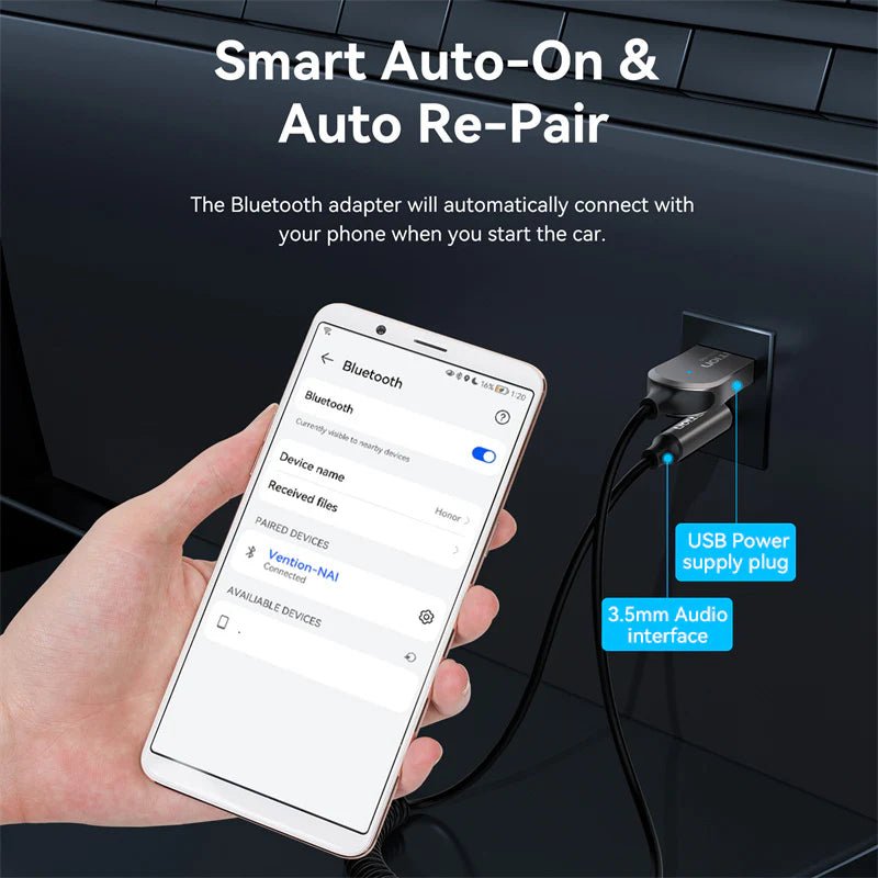 Adaptador Bluetooth 5.4 Auto Audio Usb Vention 1.5m Premium - Laru