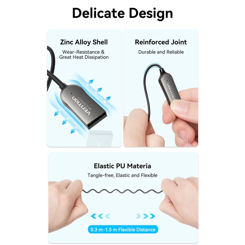 Adaptador Bluetooth 5.4 Auto Audio Usb Vention 1.5m Premium - Laru
