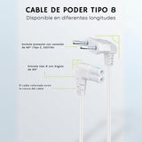 Cable De Poder Tv Blanco 10m Premium Smarttv Corriente Tipo8 - Laru