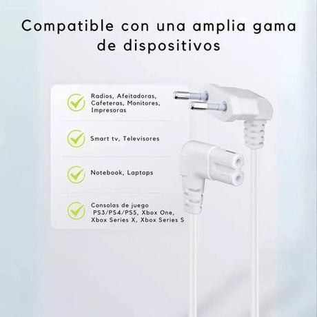 Cable De Poder Tv Blanco 10m Premium Smarttv Corriente Tipo8 - Laru