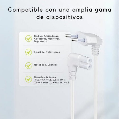 Cable De Poder Tv Blanco 10m Premium Smarttv Corriente Tipo8 - Laru