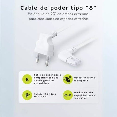 Cable De Poder Tv Blanco 2m Premium Smart Tv Corriente Tipo8 - Laru