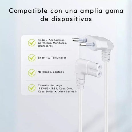 Cable De Poder Tv Blanco 2m Premium Smart Tv Corriente Tipo8 - Laru
