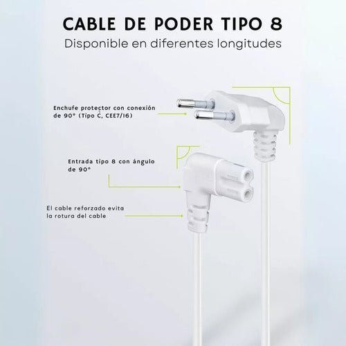 Cable De Poder Tv Blanco 2m Premium Smart Tv Corriente Tipo8 - Laru