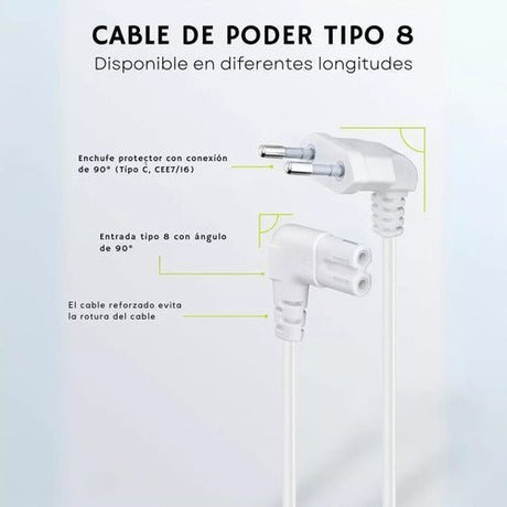 Cable De Poder Tv Blanco 2m Premium Smart Tv Corriente Tipo8 - Laru