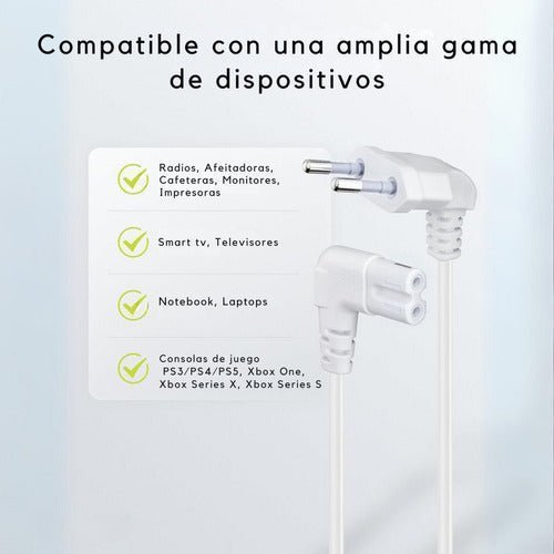 Cable De Poder Tv Blanco 5m Premium Smart Tv Corriente Tipo8 - Laru