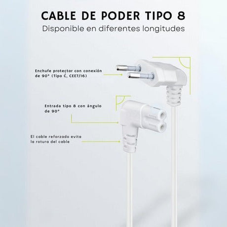 Cable De Poder Tv Blanco 5m Premium Smart Tv Corriente Tipo8 - Laru