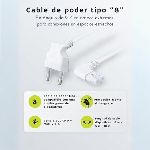 Cable De Poder Tv Blanco 5m Premium Smart Tv Corriente Tipo8 - Laru