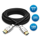 Cable HDMI 2.1 de fibra óptica DIETEC de 100 metros con conectores plateados: HDMI 2.1, fibra óptica, 100 metros