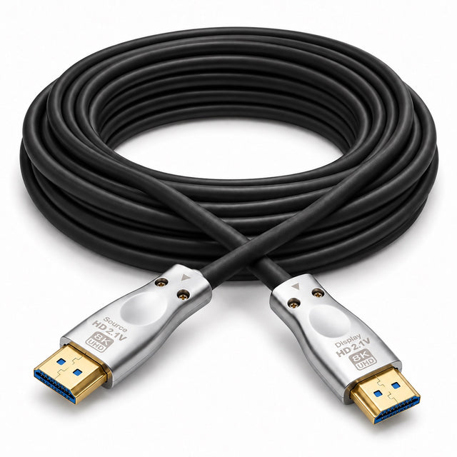 Cable HDMI 2.1 de fibra óptica DIETEC con conectores metálicos plateados