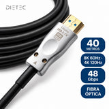Cable HDMI 2.1 fibra óptica DIETEC: 40 metros, 8K 60Hz, 4K 120Hz, 48 Gbps