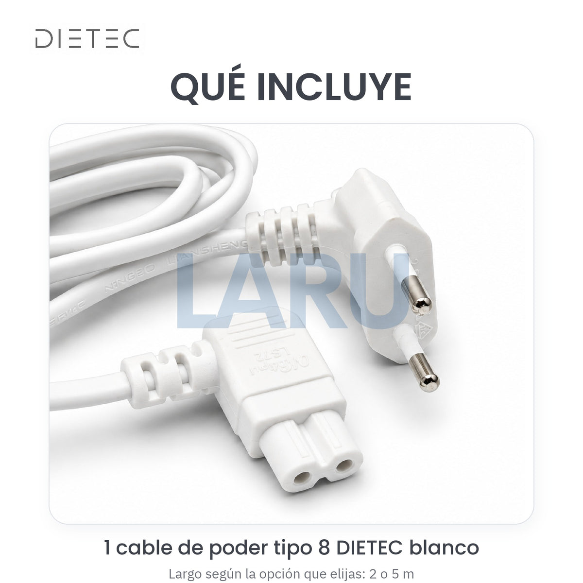 Qué incluye: 1 cable de poder tipo 8 DIETEC blanco