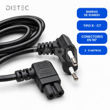 Cable de poder tipo 8 DIETEC negro: conectores en 90°, 2 y 5 metros