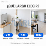 Qué largo elegir para tu impresora: 2 m enchufe al lado, 5 m escritorio, 10 m enchufe lejos