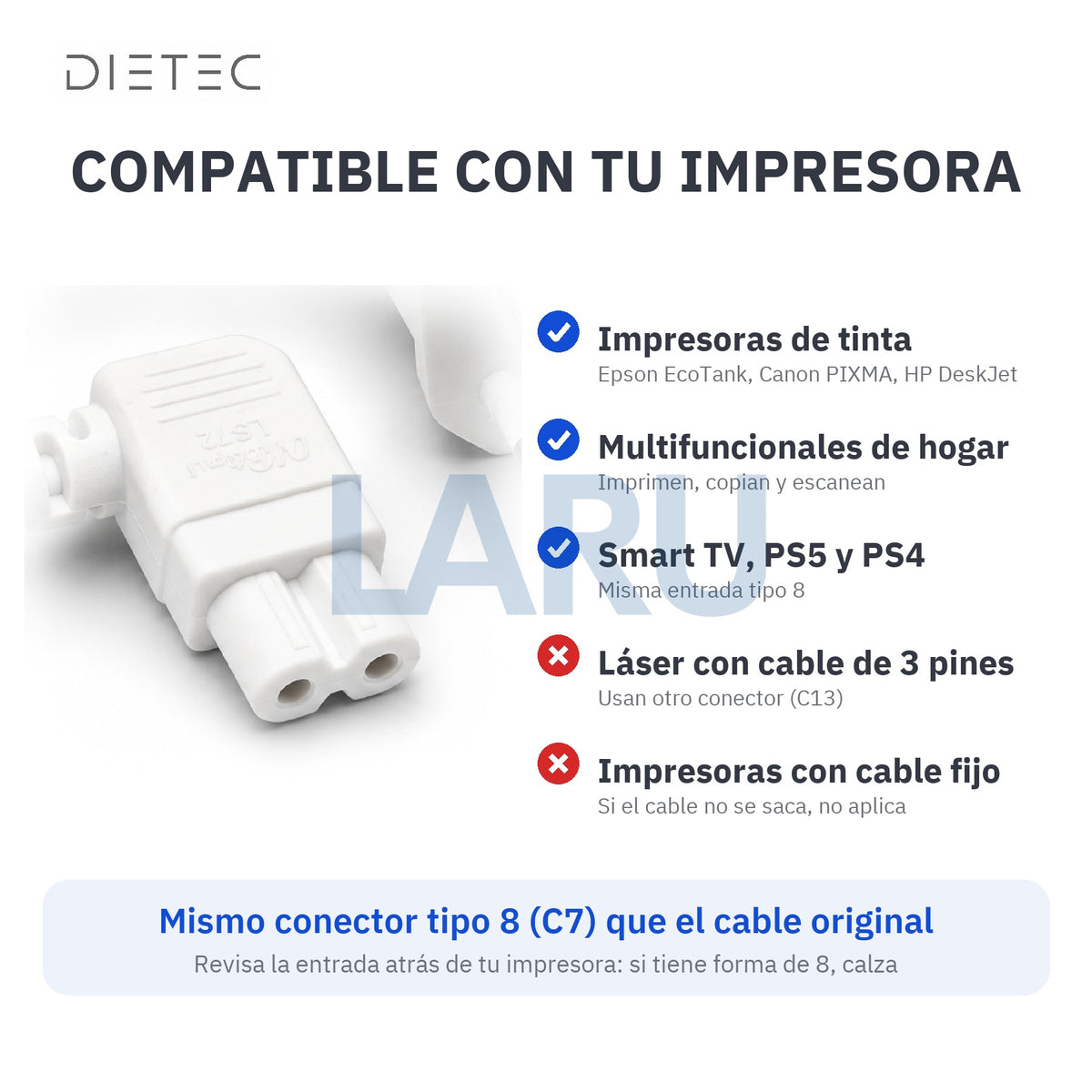 Compatible con impresoras de tinta Epson EcoTank, Canon PIXMA y HP DeskJet; no sirve para láser de 3 pines