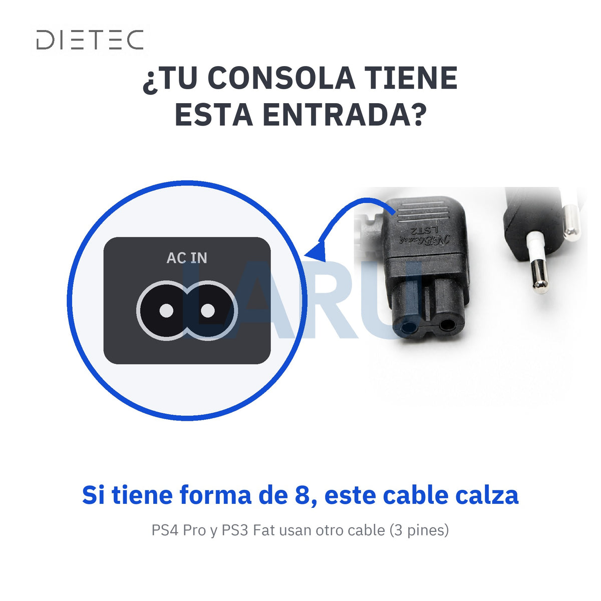 Cómo saber si tu consola usa cable tipo 8: entrada AC IN con forma de 8