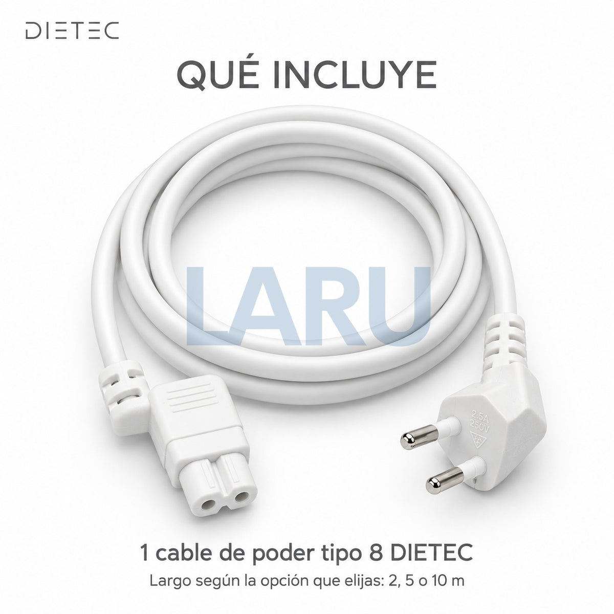 Qué incluye: 1 cable de poder tipo 8 DIETEC blanco