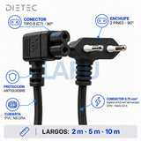 Especificaciones del cable de poder tipo 8 DIETEC negro: conductor 0,75 mm², cubierta PVC, 220V 2,5 A