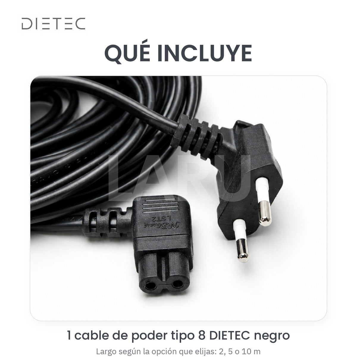 Qué incluye: 1 cable de poder tipo 8 DIETEC negro