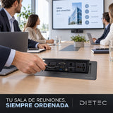 Sala de reuniones ordenada con caja de conexión DIETEC empotrada