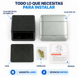 Contenido de la caja pop up DIETEC: caja metálica de embutir, tapa, tornillos y manual