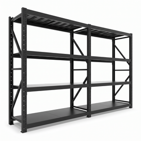 Estante Metálico Laru Racks 400x60x200cm 2400kg Heavy Duty Darlington - vista frontal, 2 módulos, 4 niveles, negro