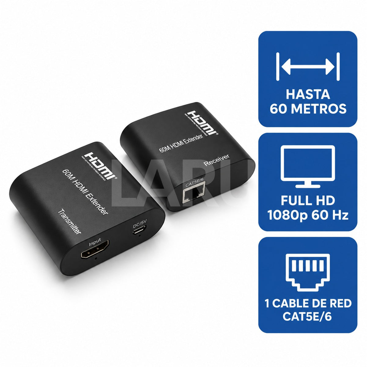 Extensor HDMI hasta 60 metros, Full HD 1080p 60 Hz, un cable de red Cat5e/6