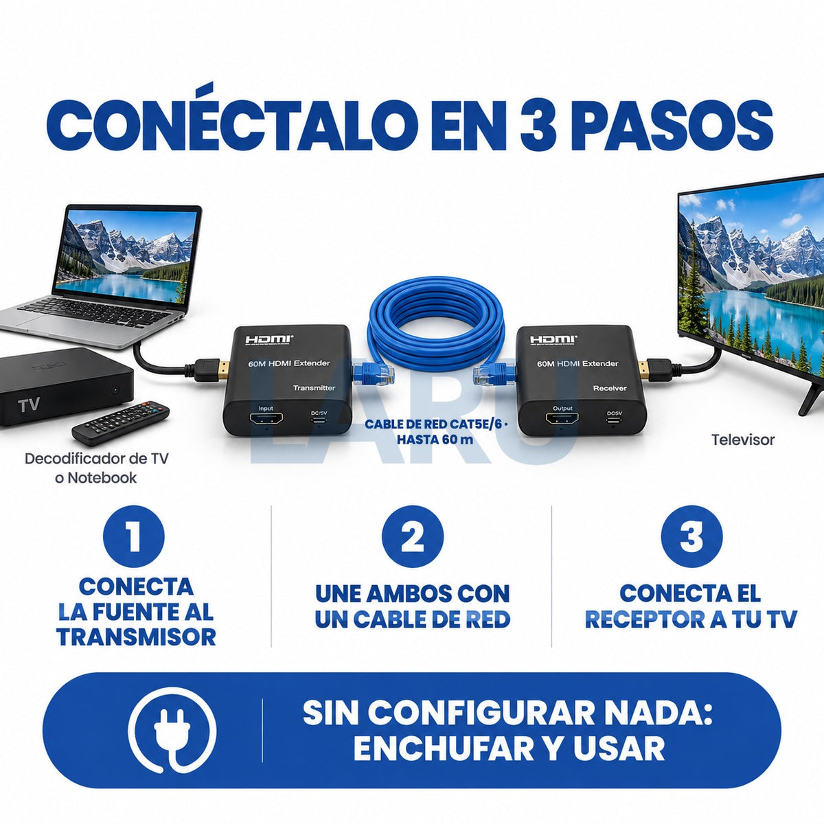 Cómo conectar el extensor HDMI por cable de red en 3 pasos