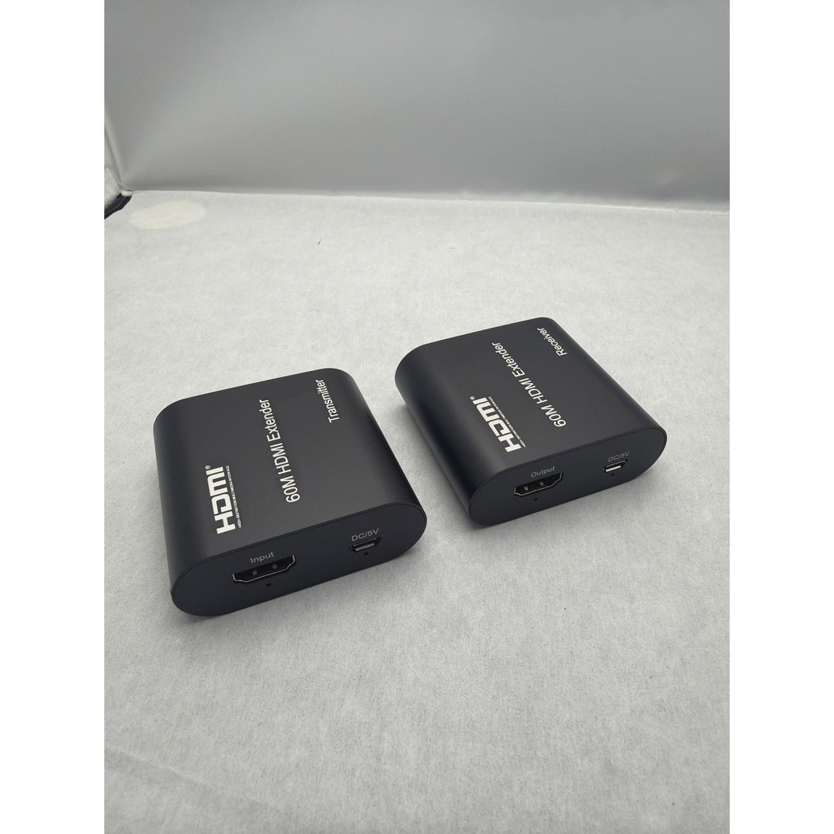 Extensor HDMI 60m transmisor y receptor, puertos HDMI y micro USB