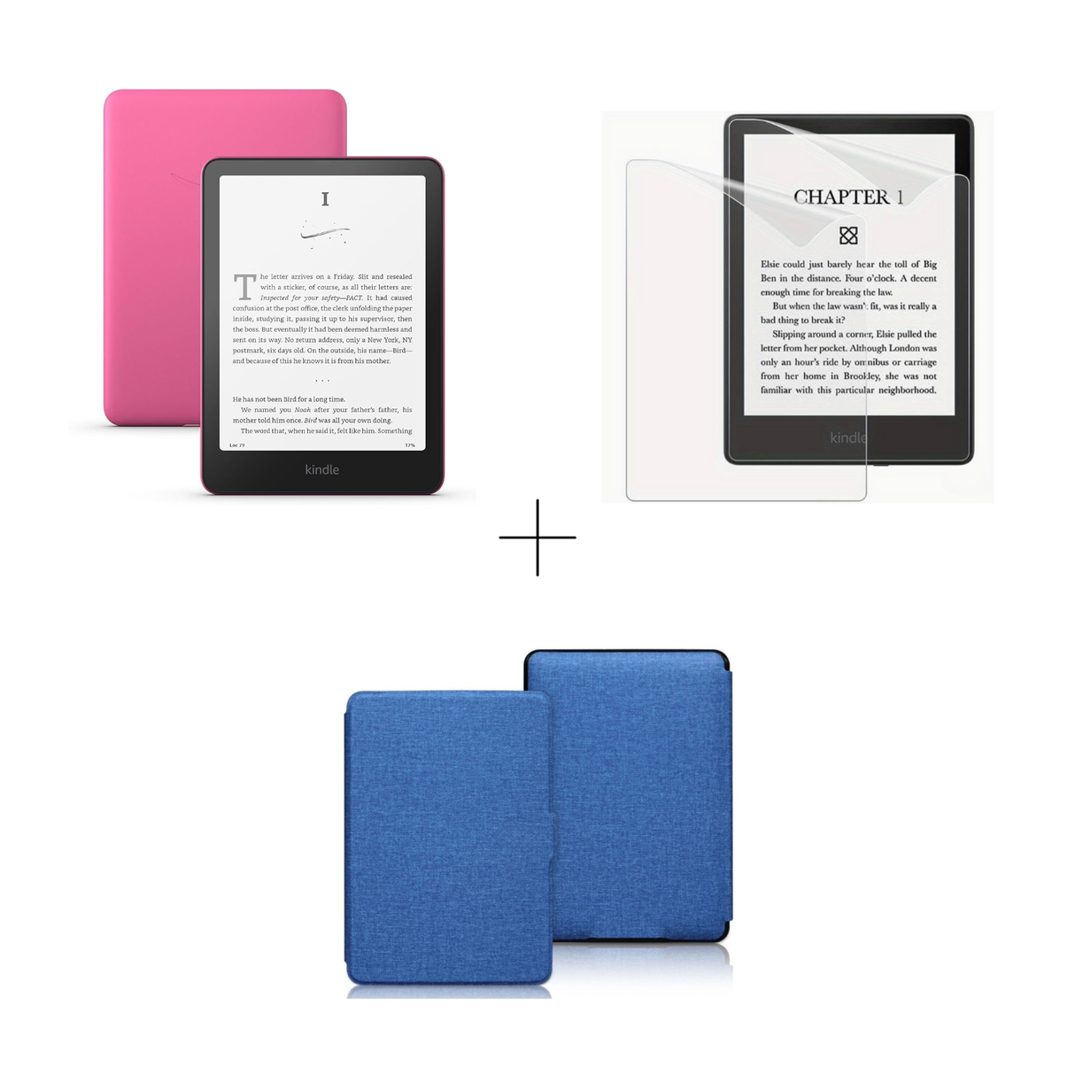 Funda de protección azul para Kindle Paperwhite, abierta y cerrada