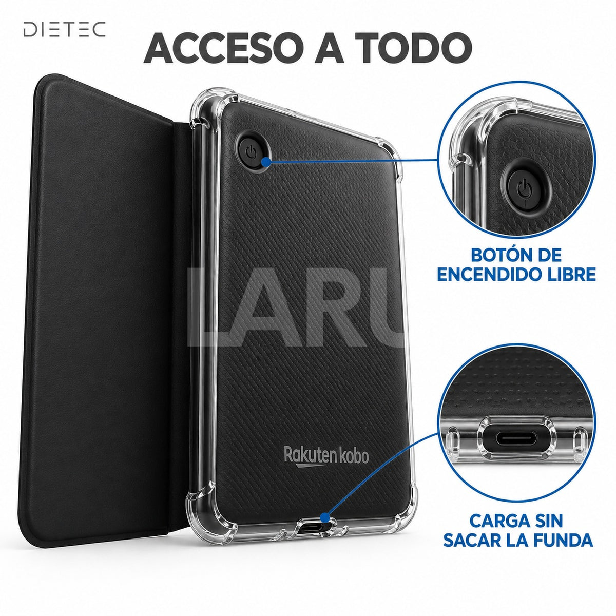 Recortes de la funda Kobo Clara para el botón de encendido y el puerto USB-C