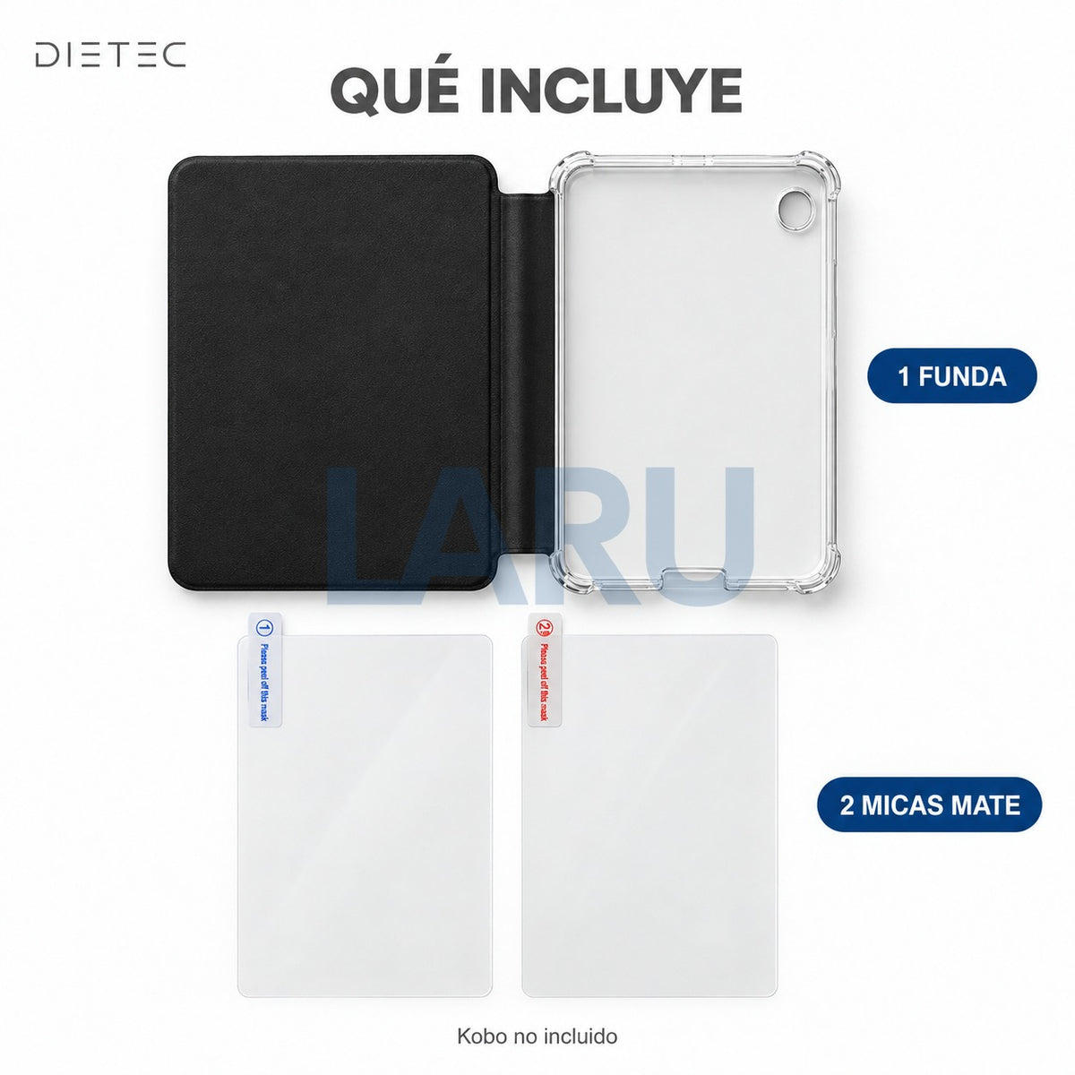 Qué incluye: 1 funda DIETEC negro y 2 micas mate para Kobo Clara