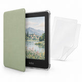 Funda DIETEC verde matcha para Kobo Clara Colour y Clara BW con tapa abierta y 2 micas mate