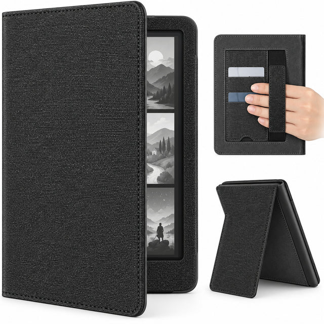 Funda libro negra para Kindle Paperwhite 12 gen 7 pulgadas con correa de mano