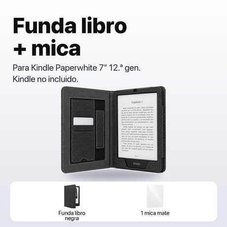 Qué incluye: funda libro negra y 1 mica mate, Kindle no incluido