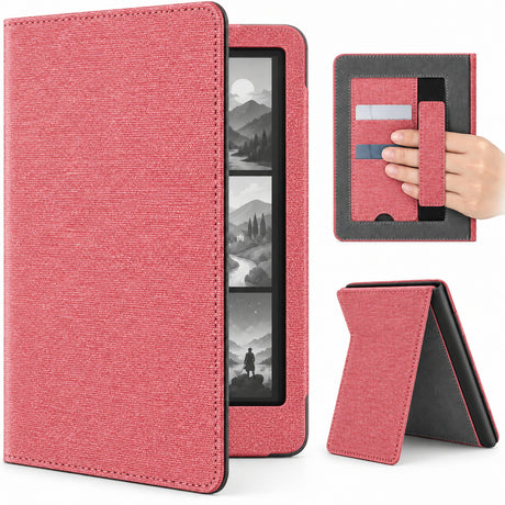 Funda libro rosa para Kindle Paperwhite 12 gen 7 pulgadas con correa de mano