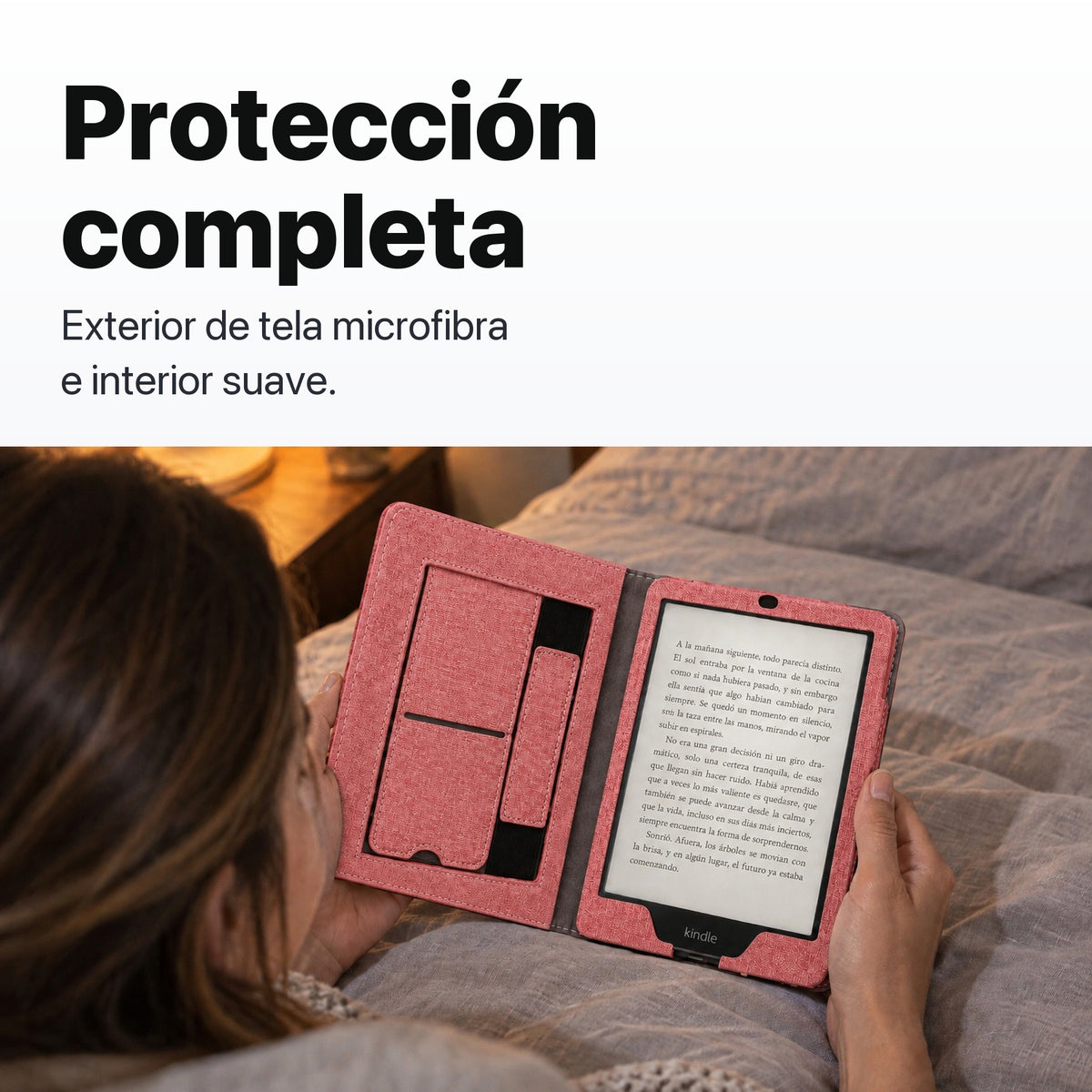 Funda libro rosa de tela microfibra para Kindle Paperwhite