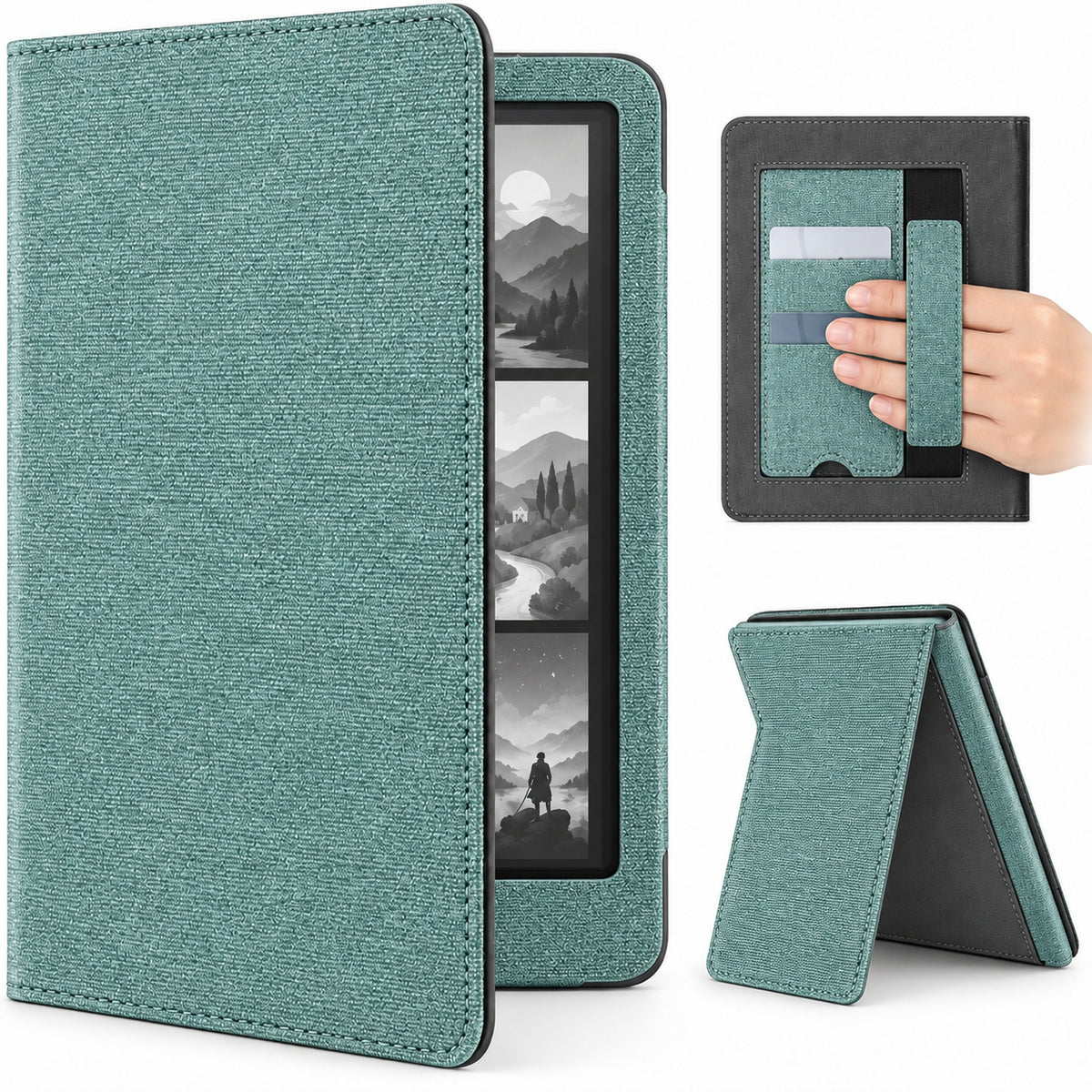 Funda libro verde para Kindle Paperwhite 12 gen 7 pulgadas con correa de mano