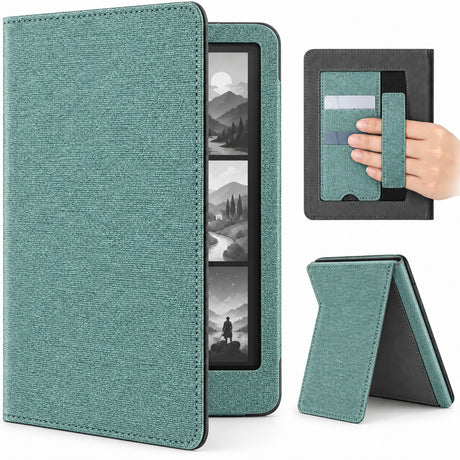 Funda libro verde para Kindle Paperwhite 12 gen 7 pulgadas con correa de mano