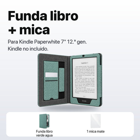Qué incluye: funda libro verde agua y 1 mica mate, Kindle no incluido