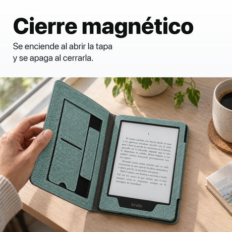 Funda libro verde agua con cierre magnético para Kindle Paperwhite